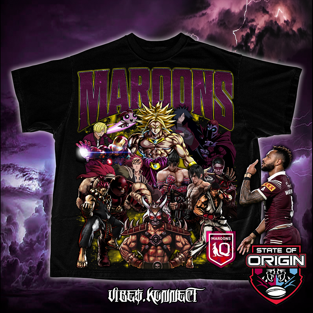 QLD MAROONS 2025 // ANIME,MARVEL & GAMING TEEZ