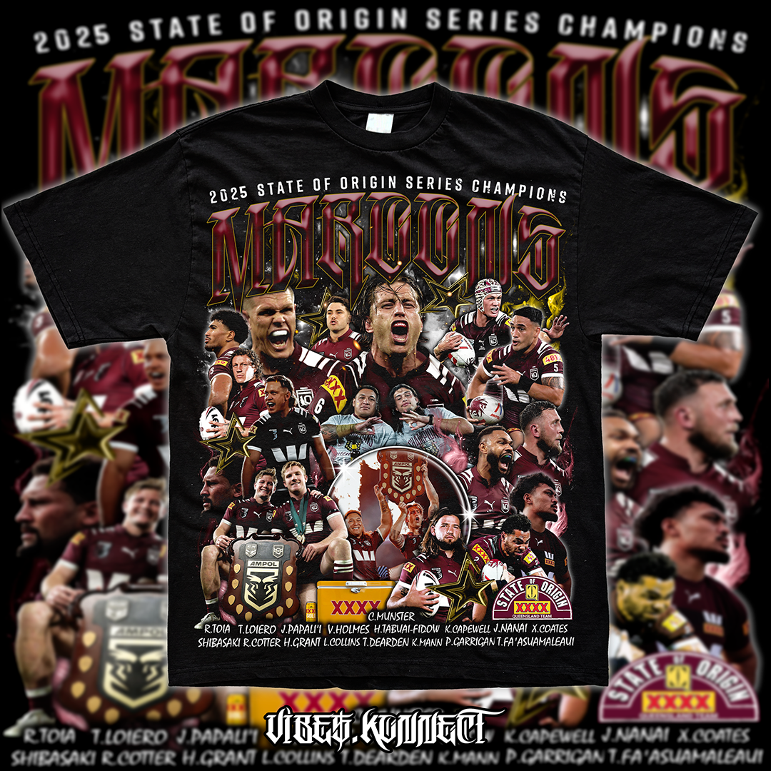 QLD MAROONS ''2025 STATE OF ORIGIN CHAMPIONS'' // RUGBY LEAGUE GFX TEEZ