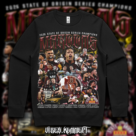 QLD MAROONS ''2025 STATE OF ORIGIN CHAMPIONS'' // RUGBY LEAGUE GFX TEEZ